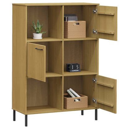 Libreria con Gambe Metallo Marrone 90x35x128,5 cm Massello OSLO | homemem39