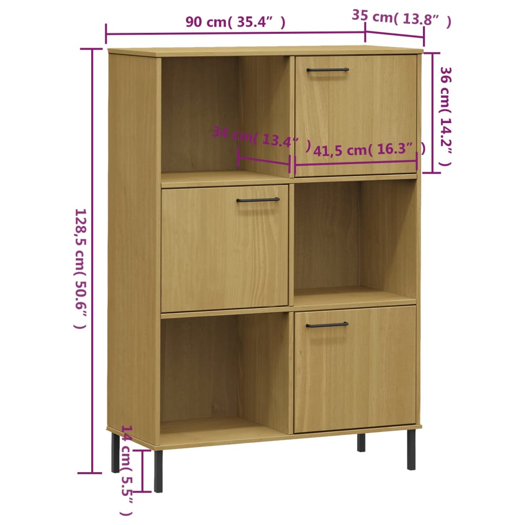 Libreria con Gambe Metallo Marrone Massello OSLO