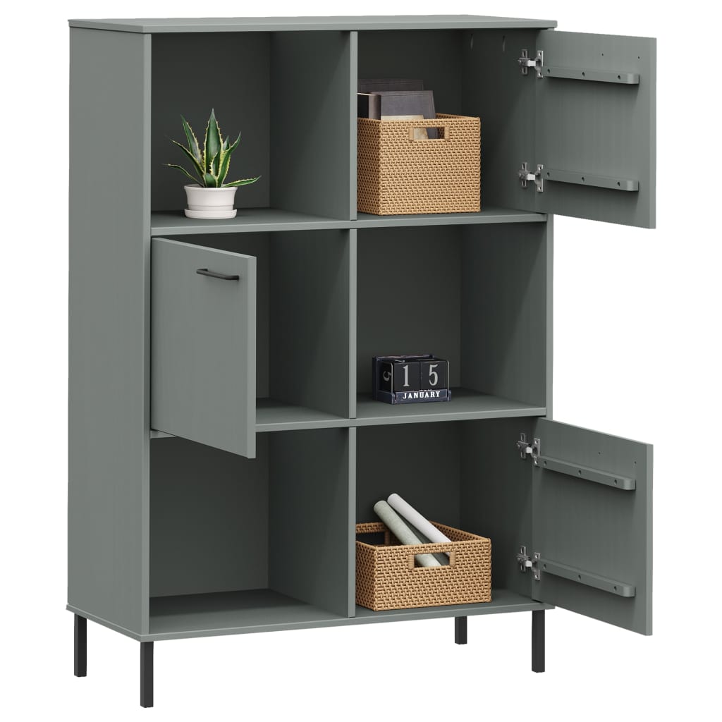Libreria con Gambe Metallo Grigio 90x35x128,5 cm Massello OSLO | homemem39
