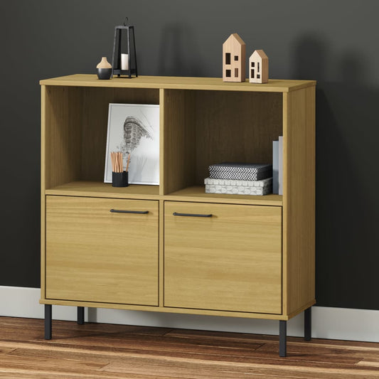 Libreria con Gambe Metallo Marrone 90x35x90,5 cm Massello OSLO | homemem39