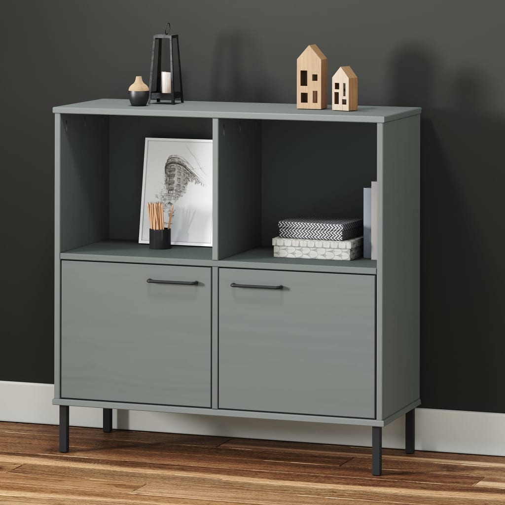 Libreria Gambe Metallo Grigio 90x35x90,5 cm Legno Massello OSLO | homemem39