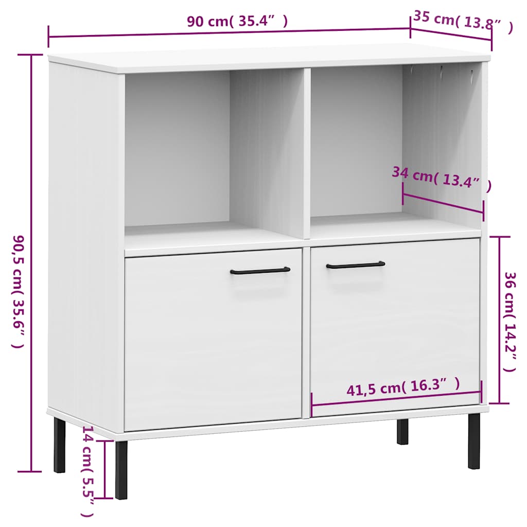 Libreria Gambe Metallo Bianco 90x35x90,5 cm Legno Massello OSLO | homemem39