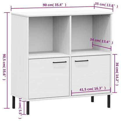Libreria Gambe Metallo Bianco 90x35x90,5 cm Legno Massello OSLO