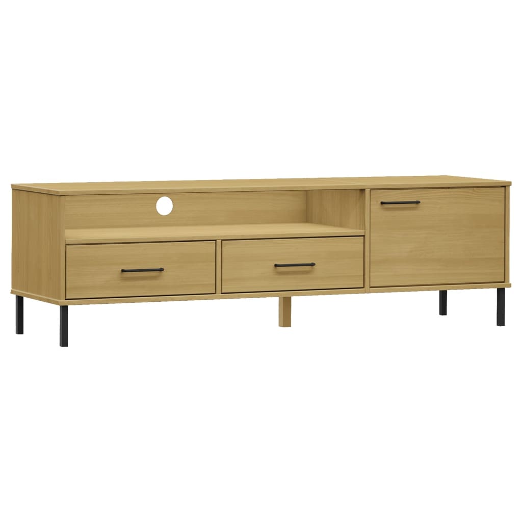 Mobile TV con Gambe Metallo Marrone Legno Massello di Pino OSLO | homemem39