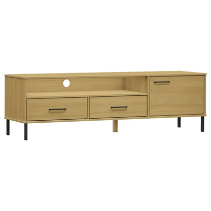 Mobile TV con Gambe Metallo Marrone Legno Massello di Pino OSLO | homemem39