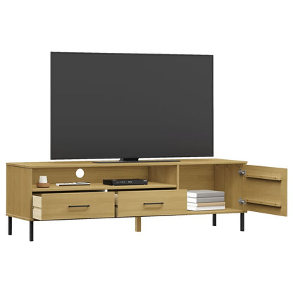 Mobile TV con Gambe Metallo Marrone Legno Massello di Pino OSLO | homemem39