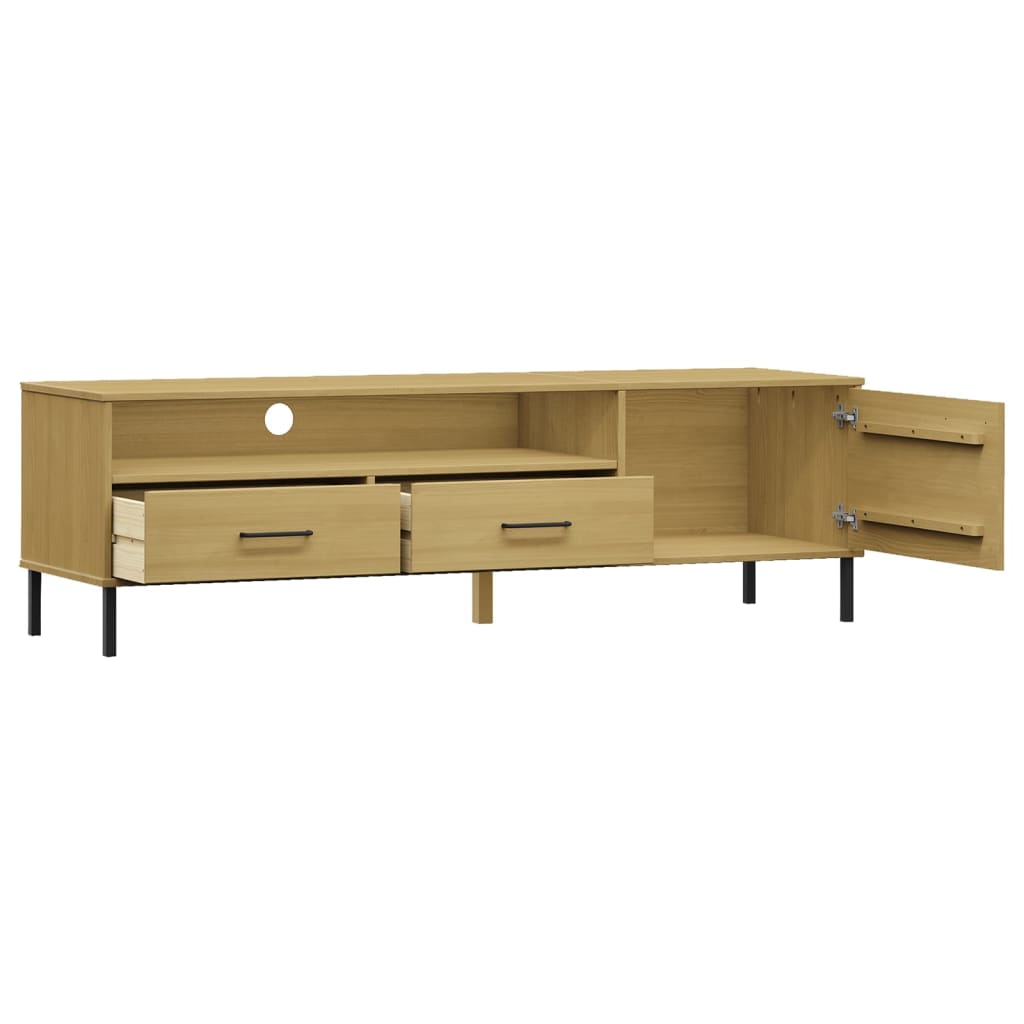 Mobile TV con Gambe Metallo Marrone Legno Massello di Pino OSLO | homemem39