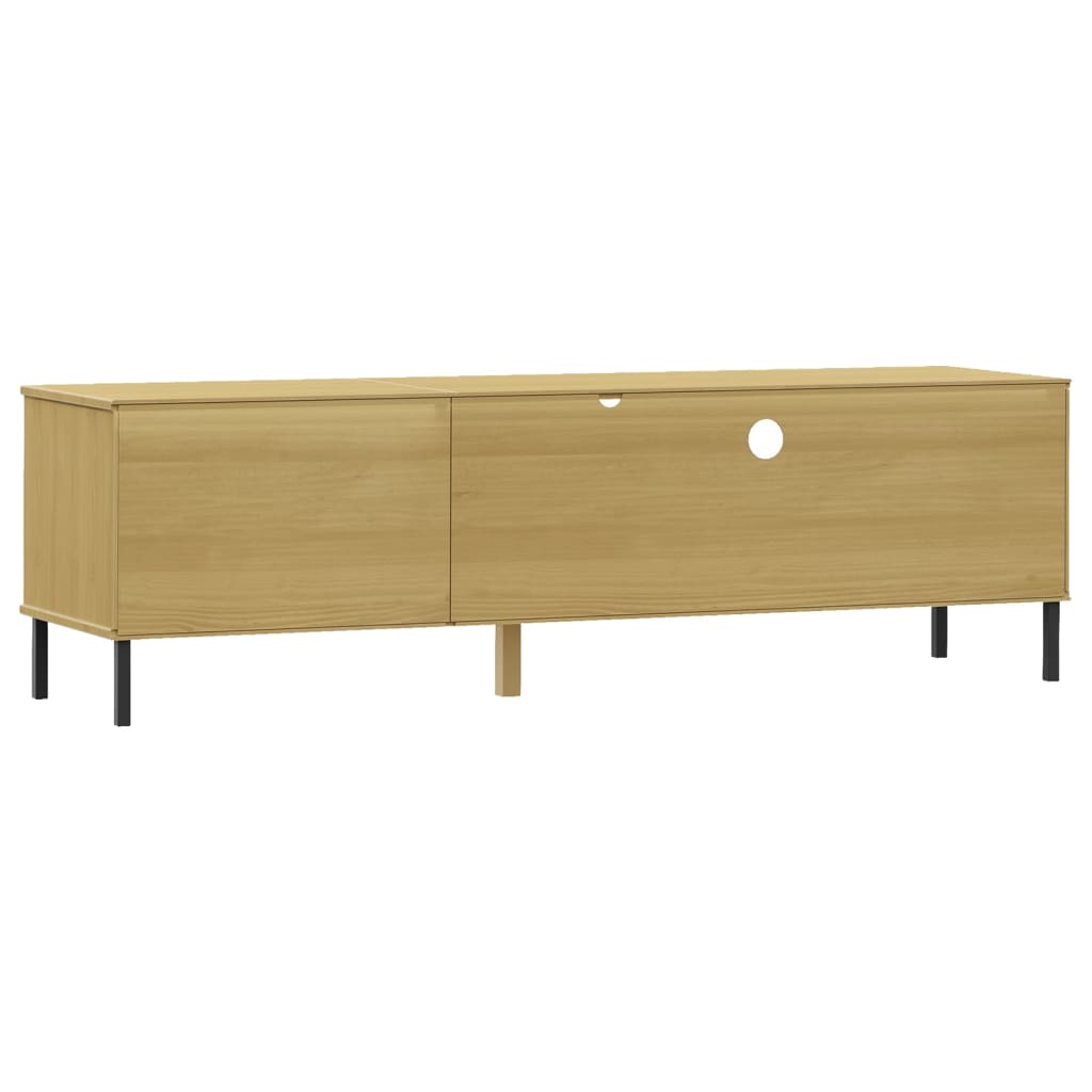 Mobile TV con Gambe Metallo Marrone Legno Massello di Pino OSLO | homemem39