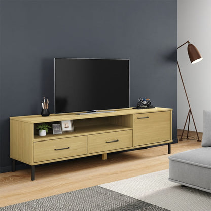 Mobile TV con Gambe Metallo Marrone Legno Massello di Pino OSLO | homemem39