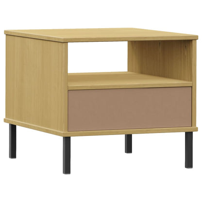 Comodino con Gambe in Metallo Marrone Legno Massello Pino OSLO - homemem39