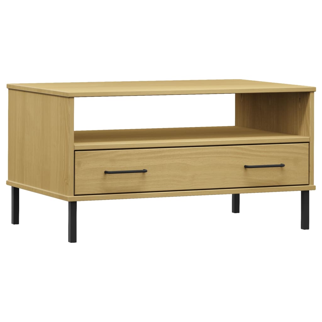 Tavolino Gambe Metallo Marrone 85x50x45 cm Legno Massello OSLO | homemem39