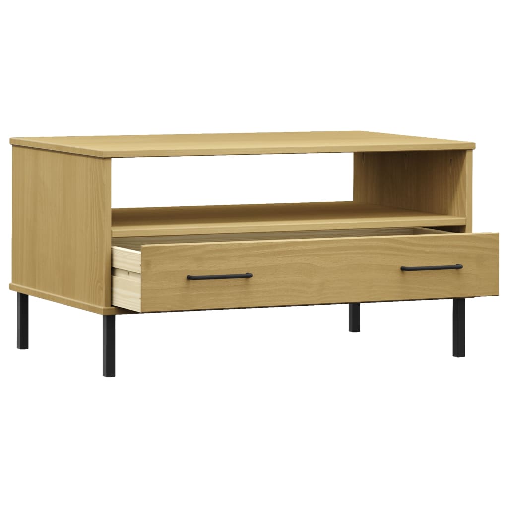 Tavolino Gambe Metallo Marrone 85x50x45 cm Legno Massello OSLO | homemem39