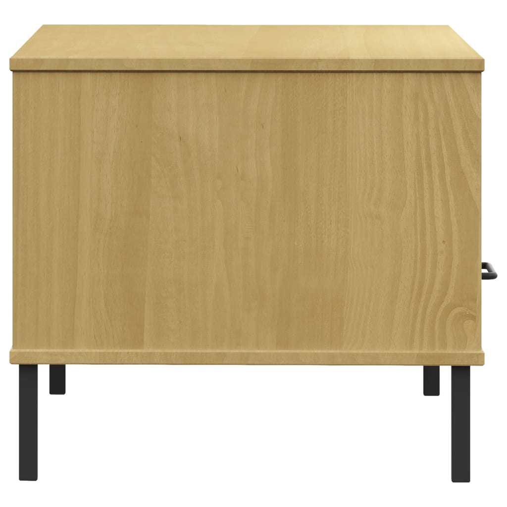 Tavolino Gambe Metallo Marrone 85x50x45 cm Legno Massello OSLO | homemem39