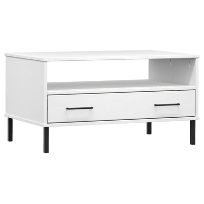 Tavolino Gambe Metallo Bianco 85x50x45 cm Legno Massello OSLO | homemem39
