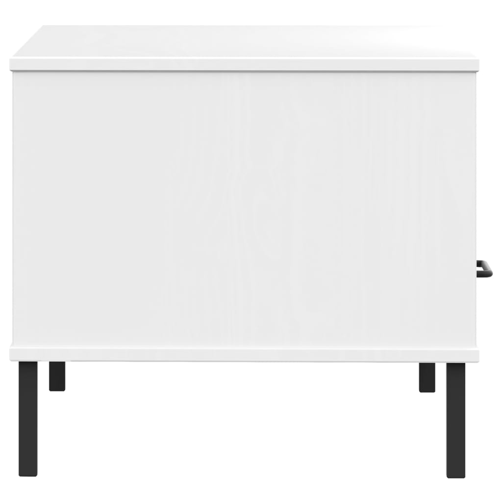 Tavolino Gambe Metallo Bianco 85x50x45 cm Legno Massello OSLO | homemem39