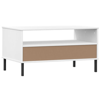 Tavolino Gambe Metallo Bianco 85x50x45 cm Legno Massello OSLO | homemem39