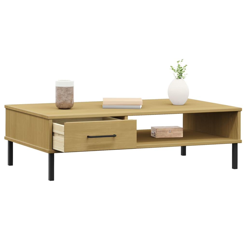 Tavolino Salotto Gambe Metallo Marrone Legno Massello Pino OSLO | homemem39