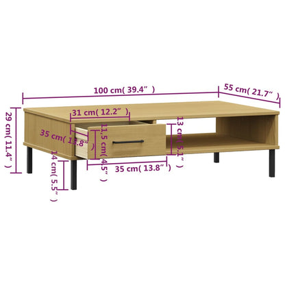 Tavolino Salotto Gambe Metallo Marrone Legno Massello Pino OSLO | homemem39