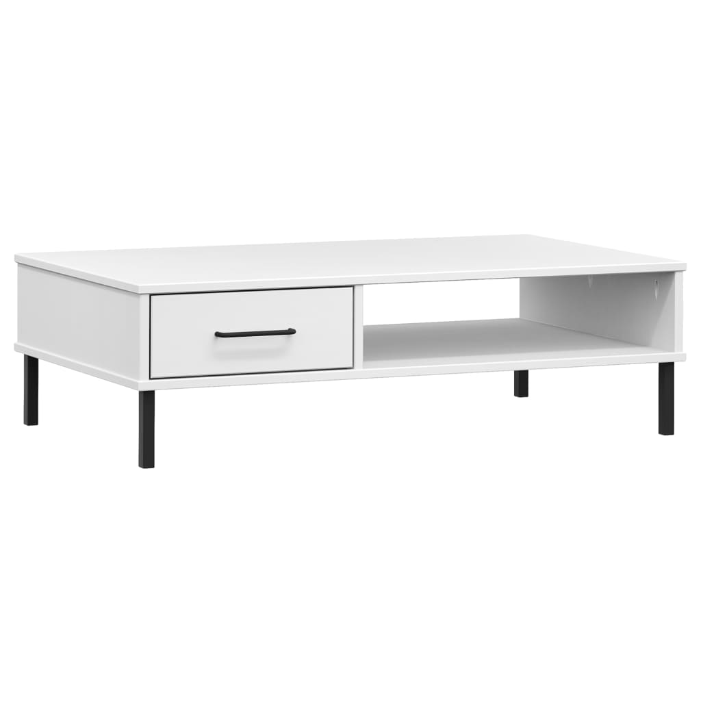 Tavolino Salotto Gambe Metallo Bianco Legno Massello Pino OSLO | homemem39