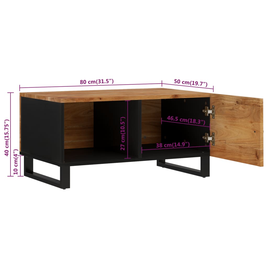 Tavolino da Soggiorno 80x50x40 cm Massello Acacia e Multistrato | homemem39