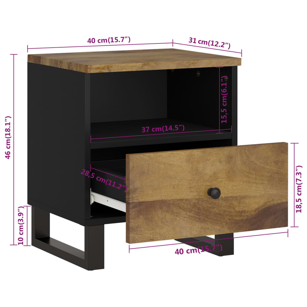 Comodino in Legno Massello di Mango e Legno Multistrato | homemem39