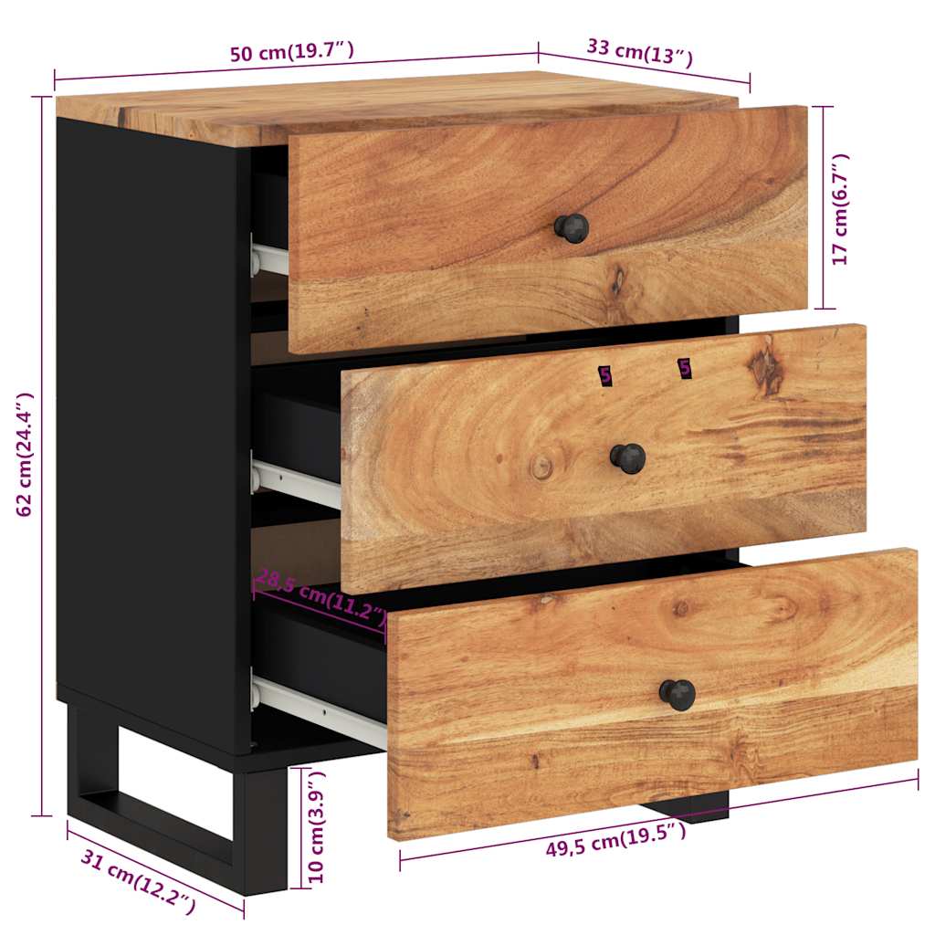 Comodino 50x33x62 cm Legno Massello Acacia e Legno Multistrato