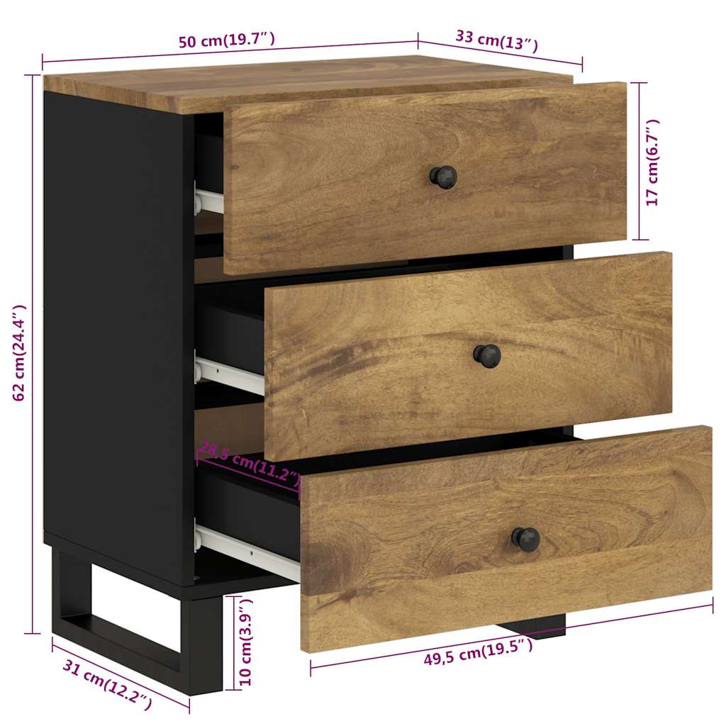 Comodino 50x33x62cm Legno Massello di Mango e Legno Multistrato | homemem39