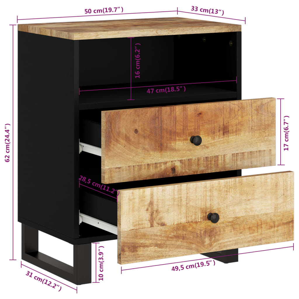 Comodino 50x33x62cm Legno Massello di Mango e Legno Multistrato | homemem39