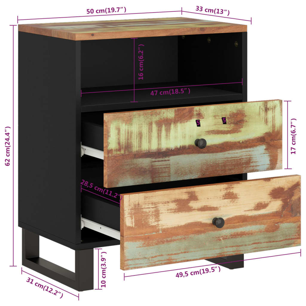 Comodino 50x33x62cm Legno Massello Recupero e Legno Multistrato | homemem39