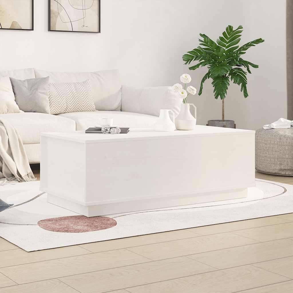 Tavolino da Salotto Bianco 100x50x35 cm Legno Massello di Pino | homemem39