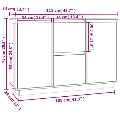Credenza Nera 111x34x75 cm in Legno Massello di Pino - homemem39