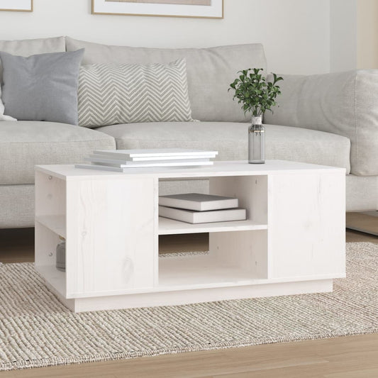 Tavolino da Salotto Bianco 90x49x40,5 cm Legno Massello di Pino | homemem39