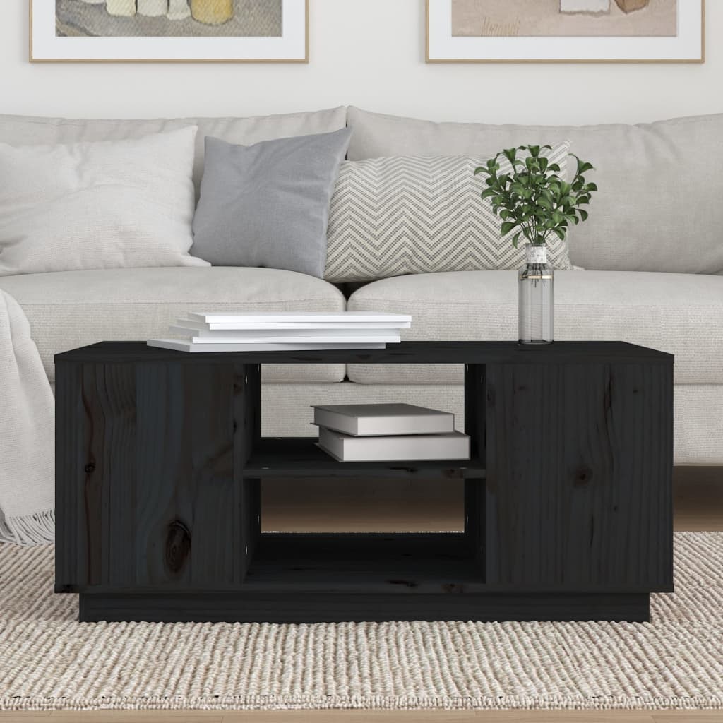 Tavolino da Salotto Nero 90x49x40,5 cm Legno Massello di Pino | homemem39