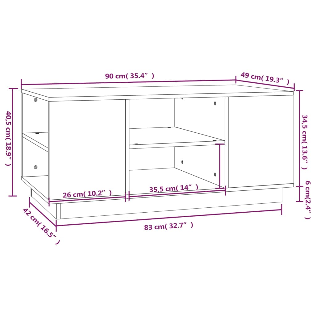 Tavolino da Salotto Nero 90x49x40,5 cm Legno Massello di Pino | homemem39