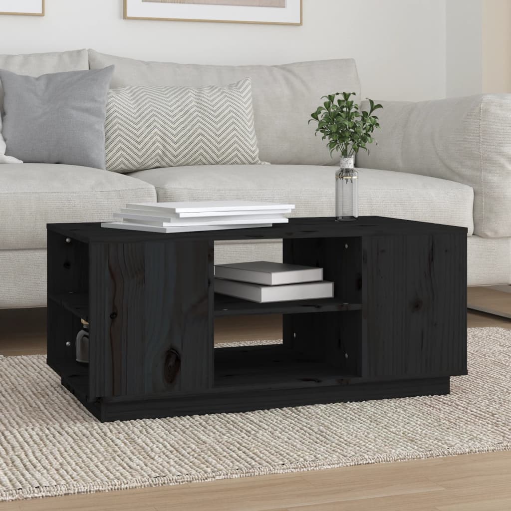 Tavolino da Salotto Nero 90x49x40,5 cm Legno Massello di Pino | homemem39