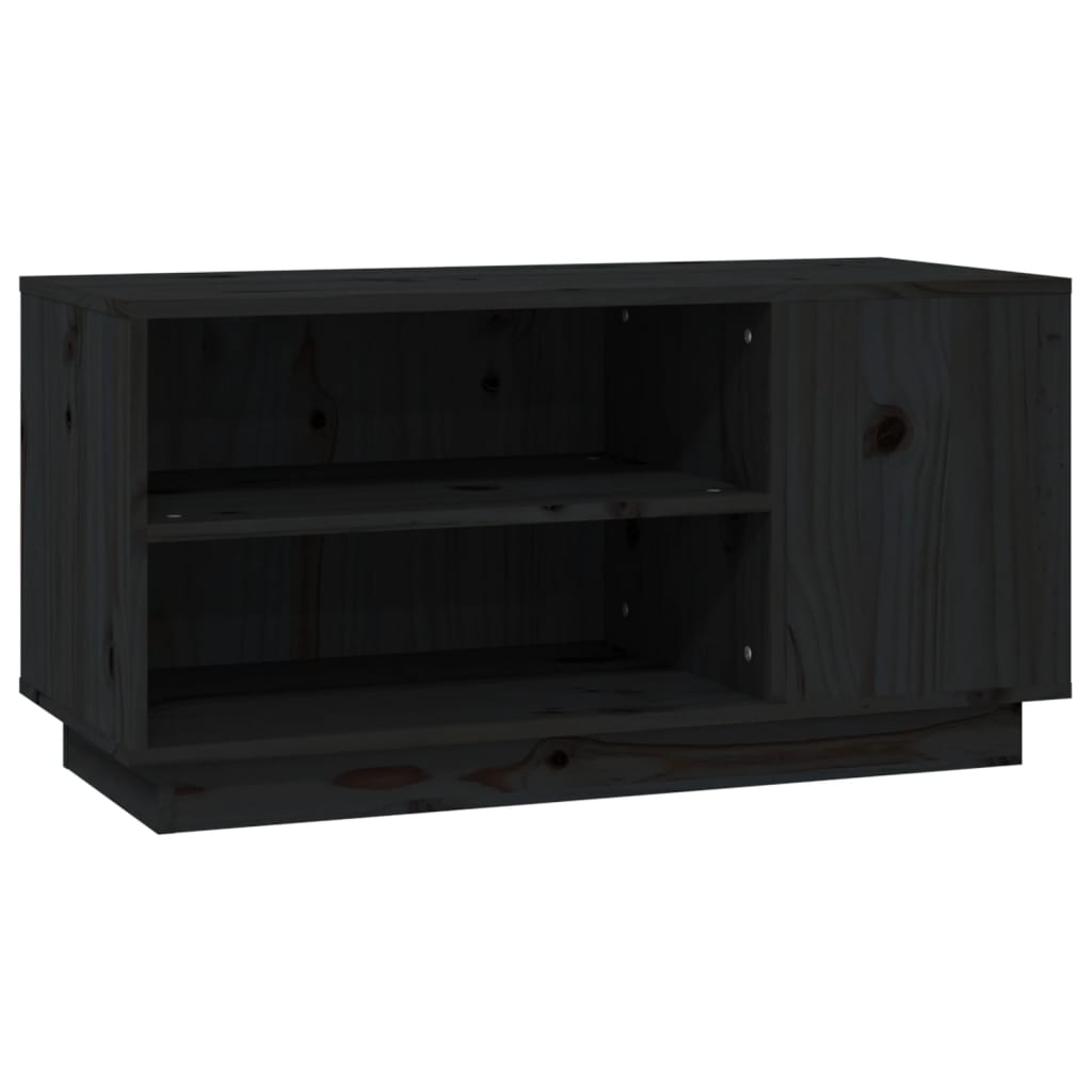 Mobile Porta TV Nera 80x35x40,5 cm in Legno Massello di Pino - homemem39