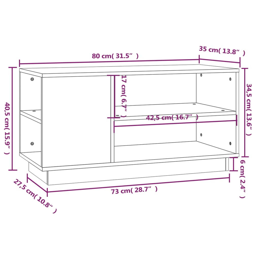 Mobile Porta TV Nera 80x35x40,5 cm in Legno Massello di Pino | homemem39