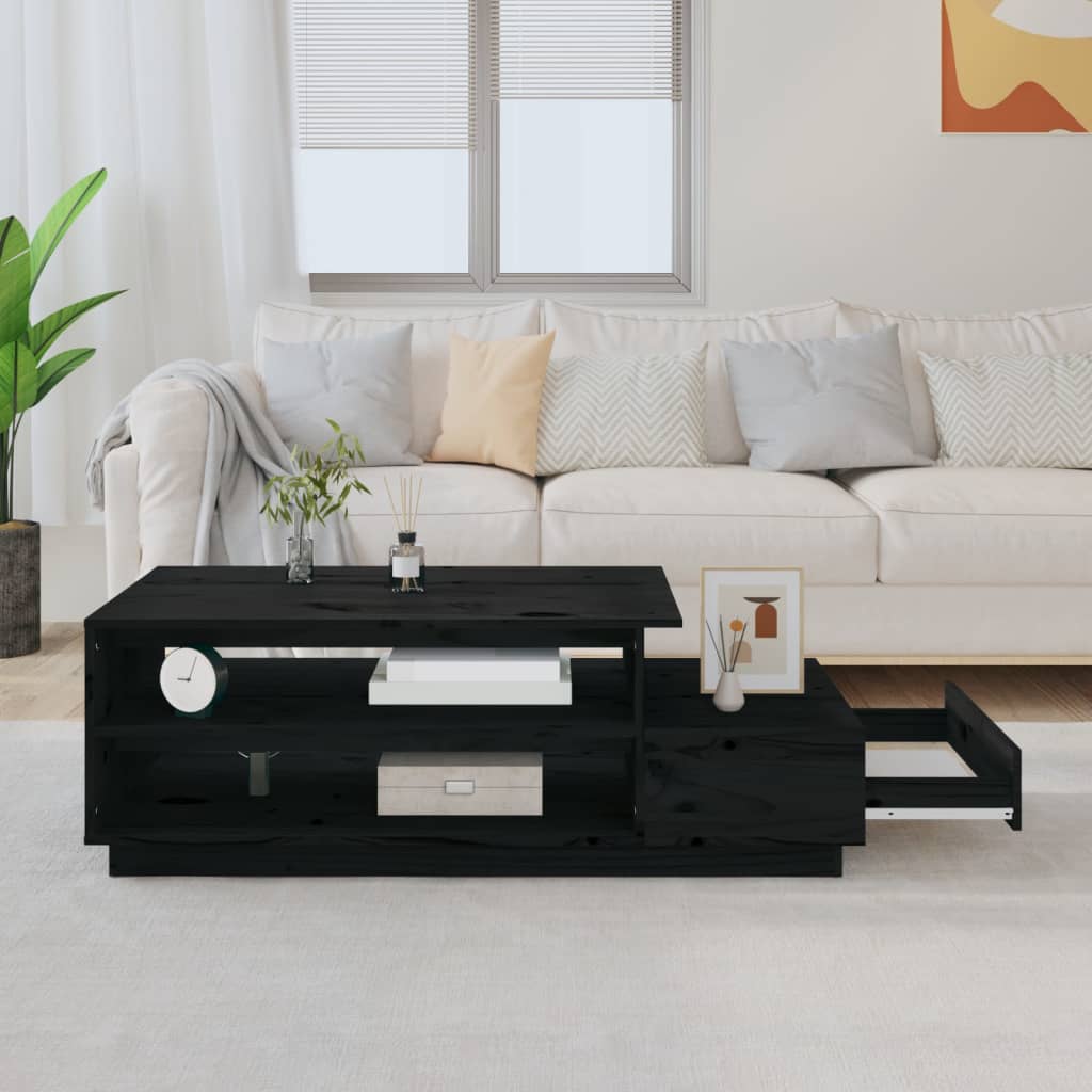 Tavolino da Salotto Nero 120x50x40,5 cm Legno Massello di Pino | homemem39