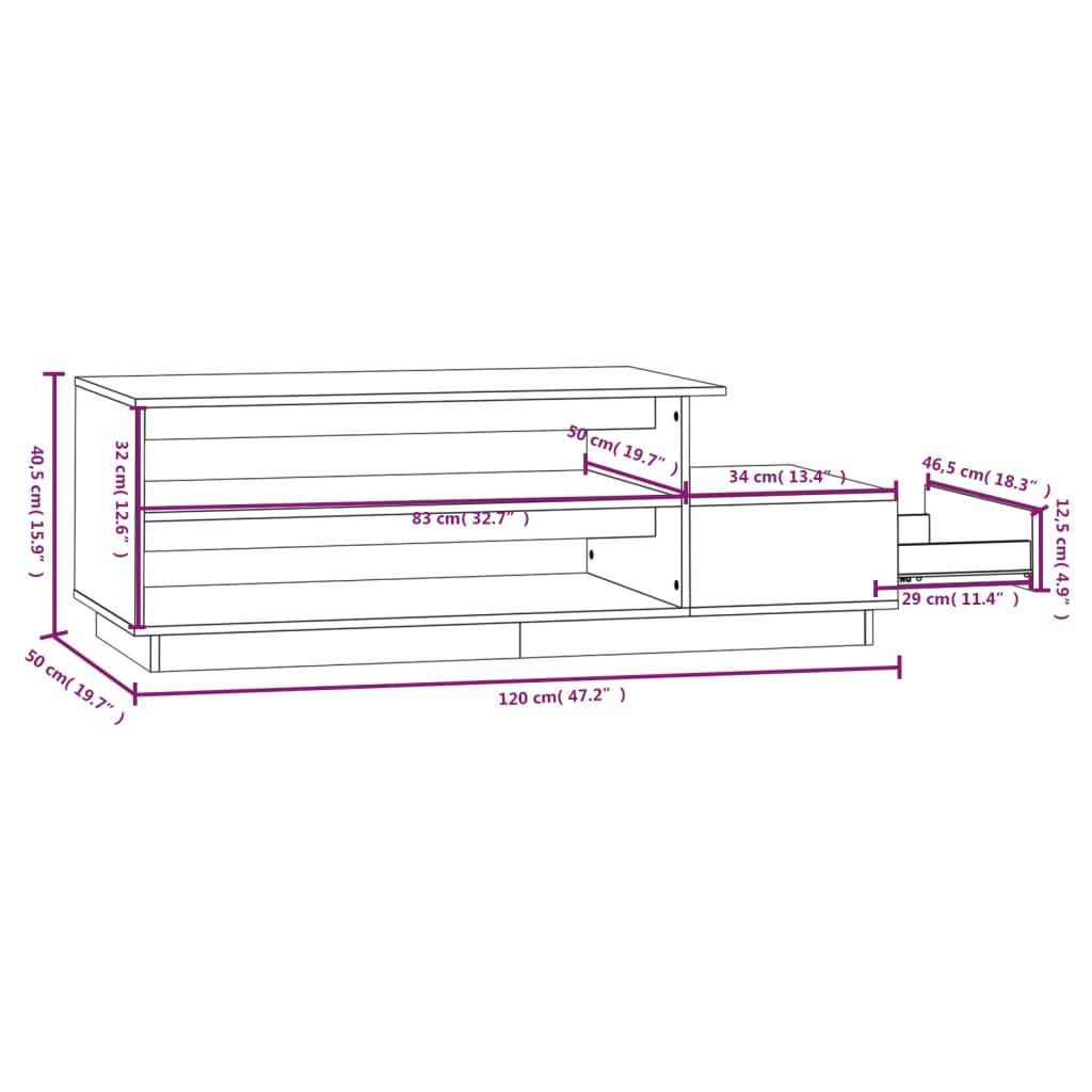 Tavolino da Salotto Nero 120x50x40,5 cm Legno Massello di Pino | homemem39