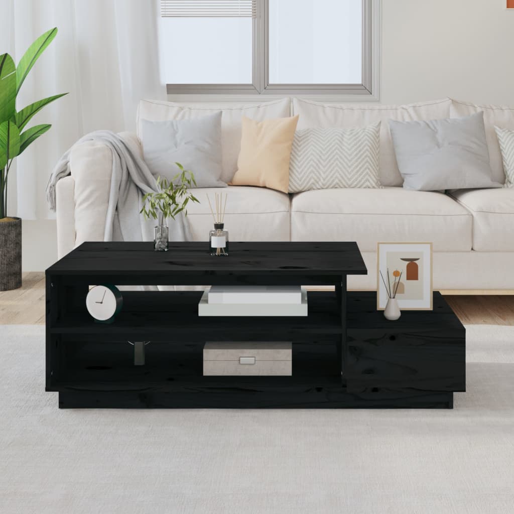 Tavolino da Salotto Nero 120x50x40,5 cm Legno Massello di Pino | homemem39