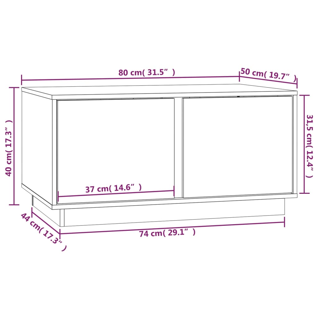 Tavolino da Salotto Bianco 80x50x40 cm Legno Massello di Pino | homemem39