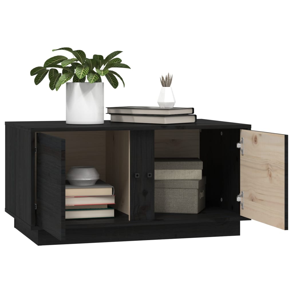 Tavolino da Salotto Nero 80x50x40 cm Legno Massello di Pino