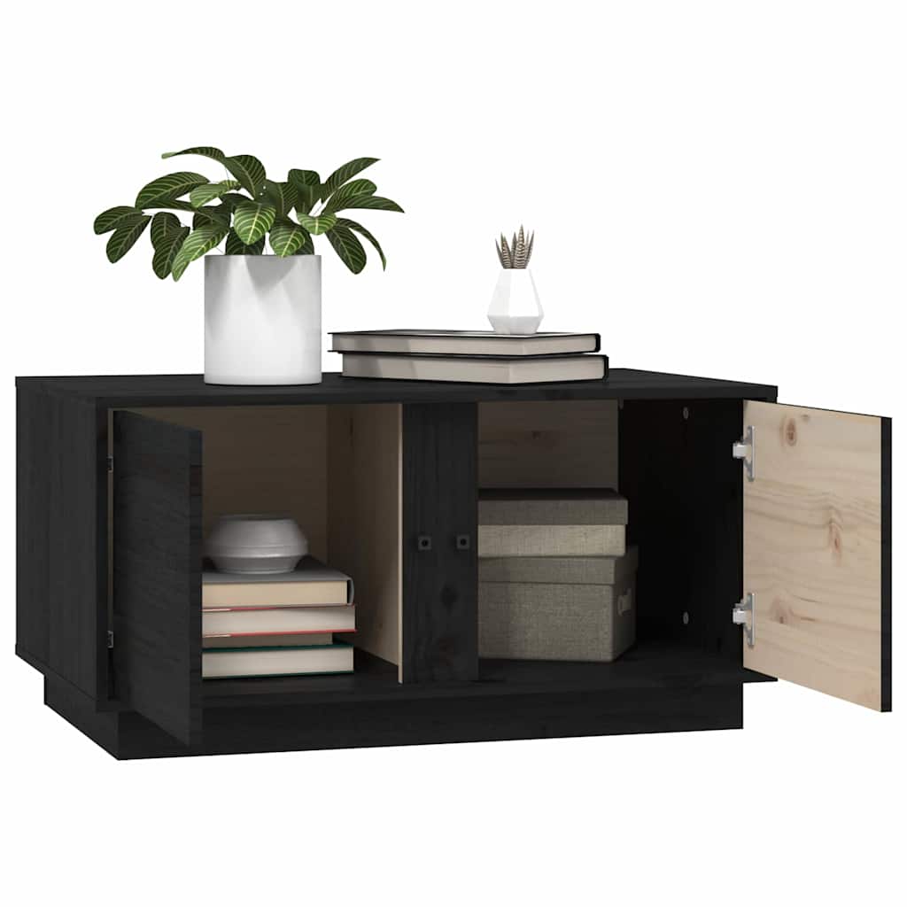 Tavolino da Salotto Nero 80x50x40 cm Legno Massello di Pino