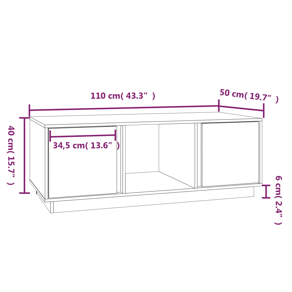 Tavolino da Salotto Grigio 110x50x40 cm Legno Massello di Pino | homemem39