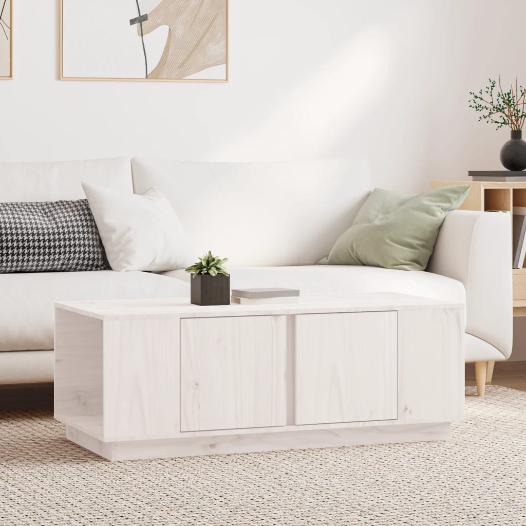 Tavolino da Salotto Bianco 110x50x40 cm Legno Massello di Pino | homemem39
