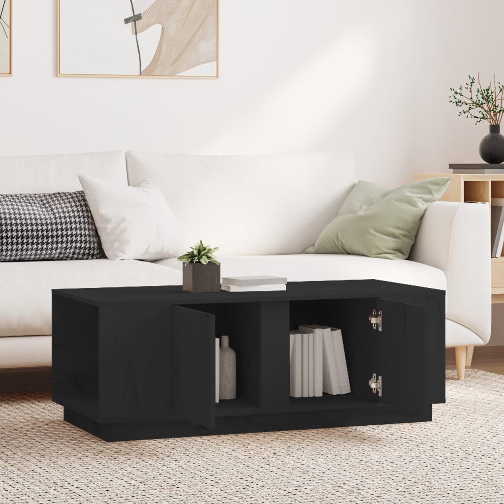 Tavolino da Salotto Nero 110x50x40 cm Legno Massello di Pino | homemem39