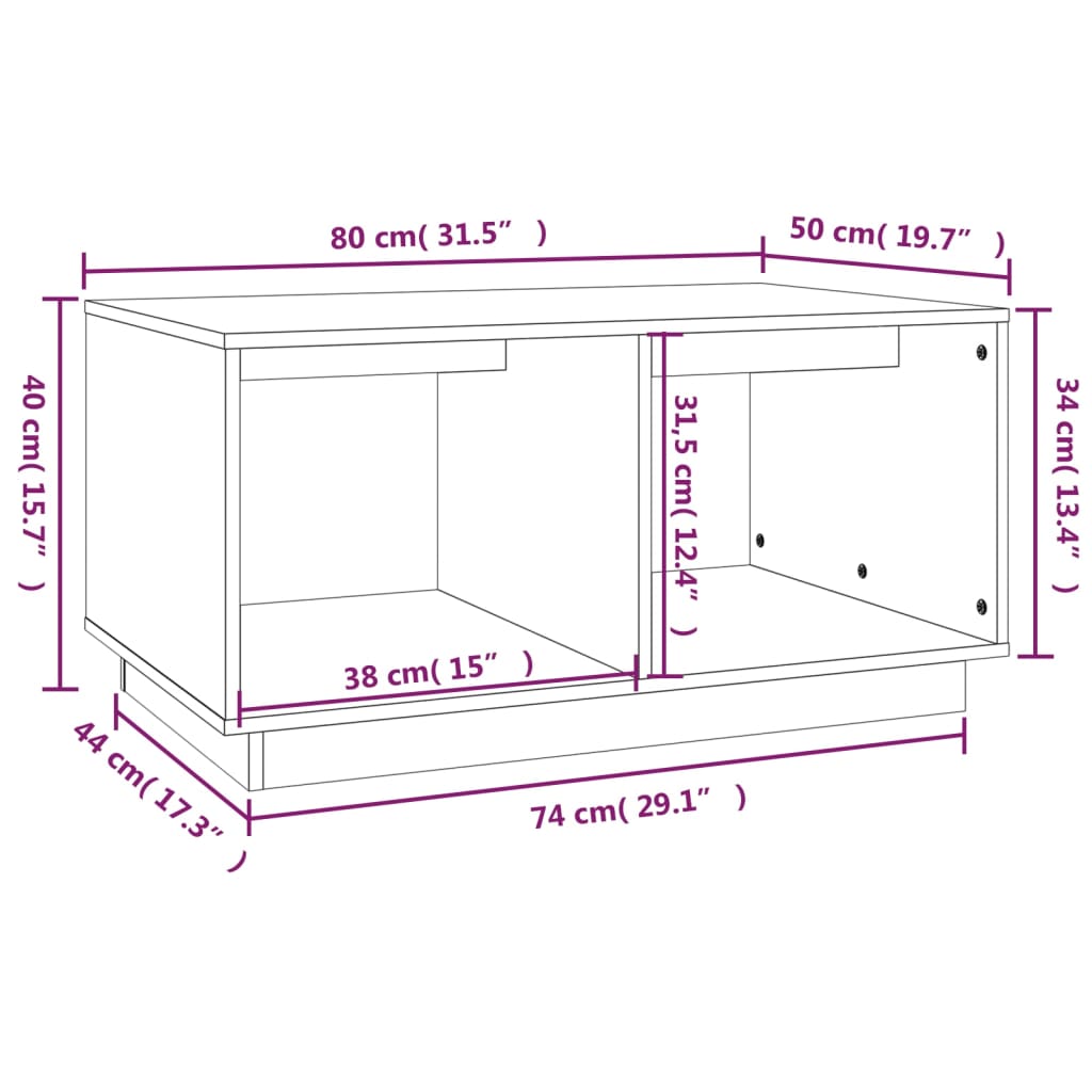 Tavolino da Salotto Bianco 80x50x40 cm Legno Massello di Pino | homemem39