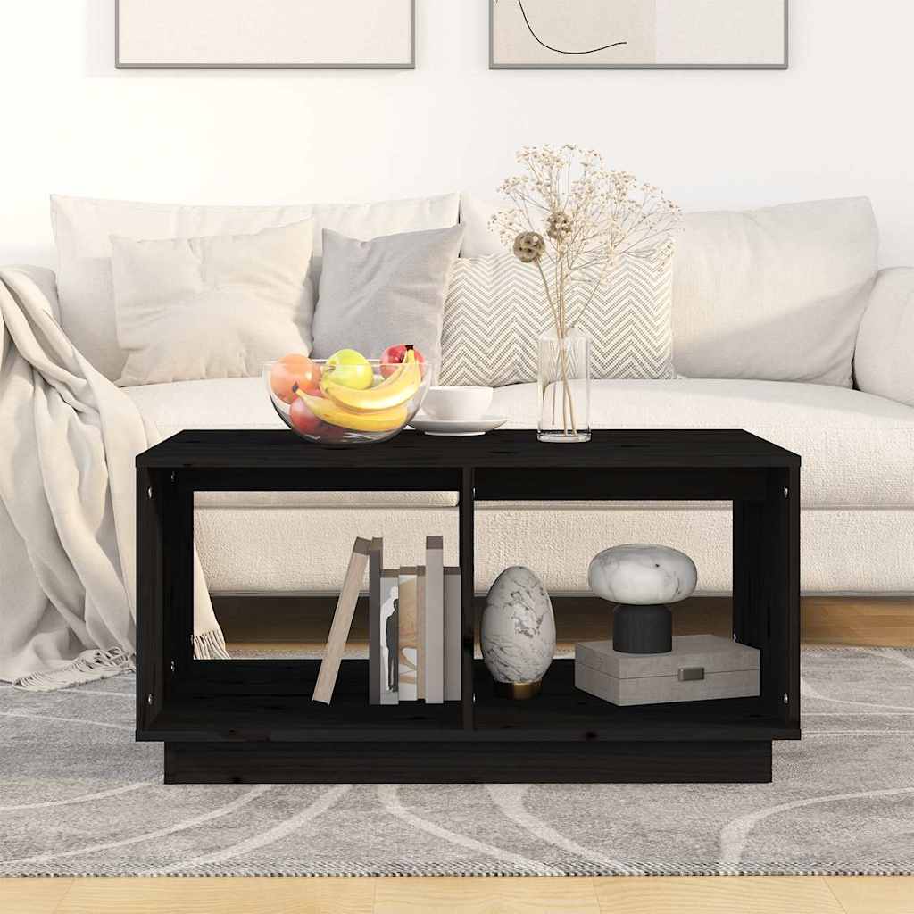 Tavolino da Salotto Nero 80x50x40 cm Legno Massello di Pino | homemem39