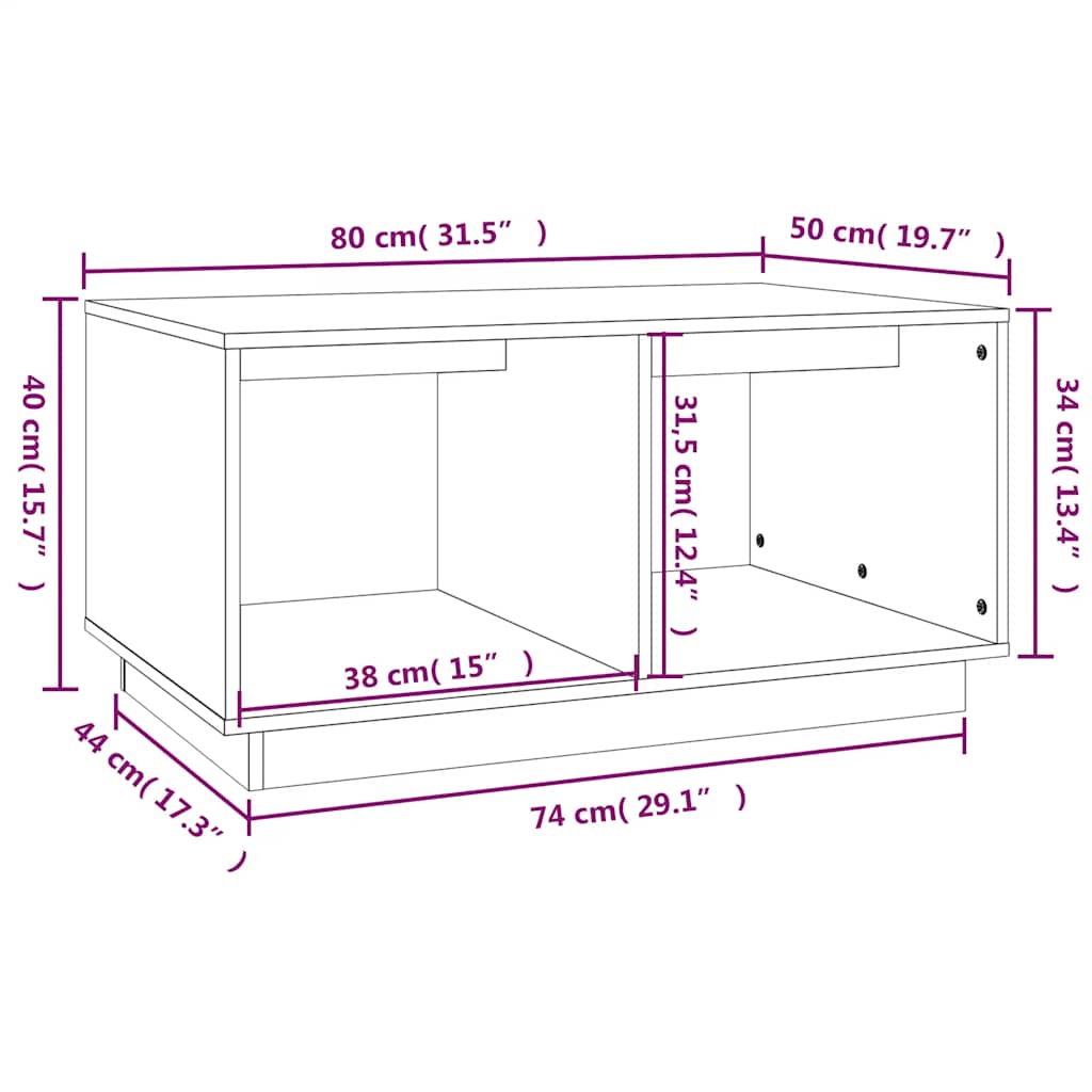 Tavolino da Salotto Nero 80x50x40 cm Legno Massello di Pino | homemem39