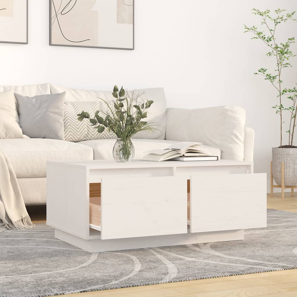 Tavolino da Salotto Bianco 80x50x35 cm Legno Massello di Pino | homemem39